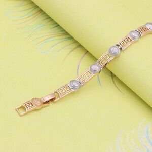"Greek Key Rose Gold Bracelet with Silver Disc Accents, XPBL0792